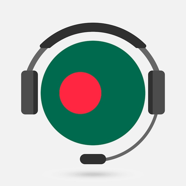 Vlag van Bangladesh met koptelefoon Vectorillustratie Bengaalse taal