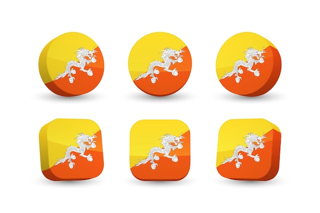 Vlag van Bhutan 3D-vector illustratie knop vlag van Bhutan geïsoleerd op wit