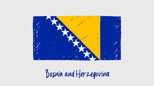 Vlag van Bosnië en Herzegovina Kleurpotlood of Marker Sketch Vector