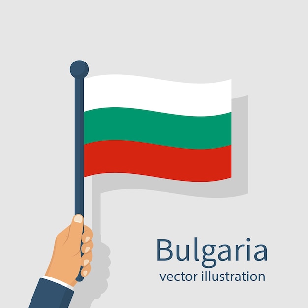 Vlag van bulgarije in de hand houden man vector illustratie plat ontwerp geïsoleerd op een witte achtergrond