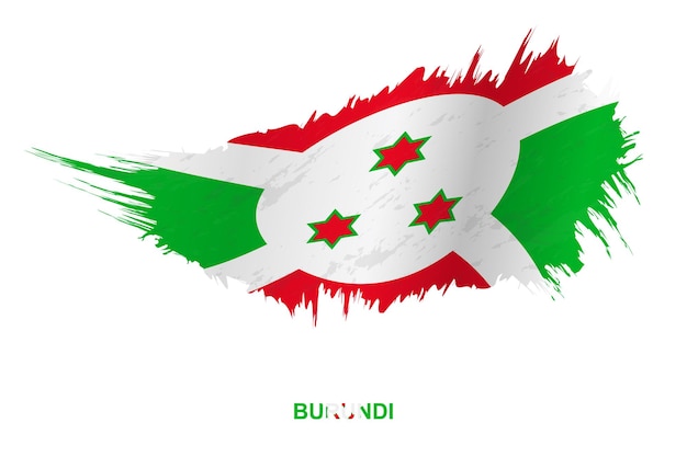 Vlag van Burundi in grunge stijl met wuivende ingang, vector grunge penseelstreek vlag.