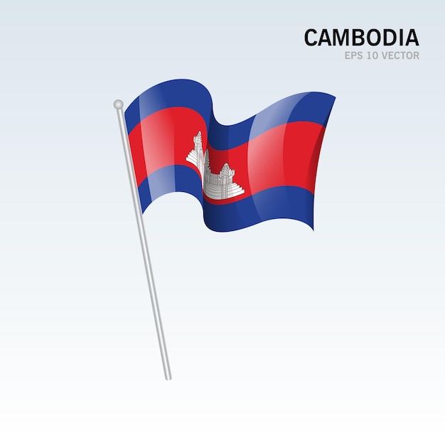 Vlag van Cambodja zwaaien geïsoleerd op grijs