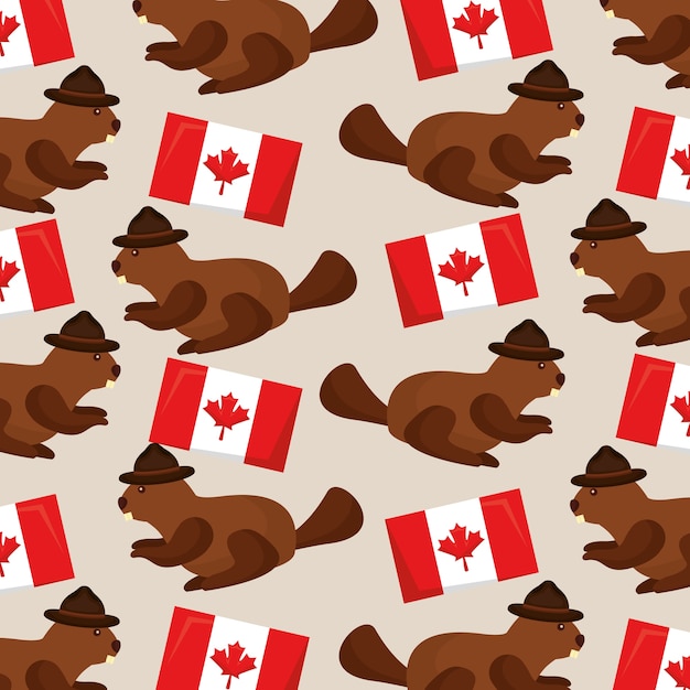 Vlag van Canada en Bever met hoed vectorillustratie