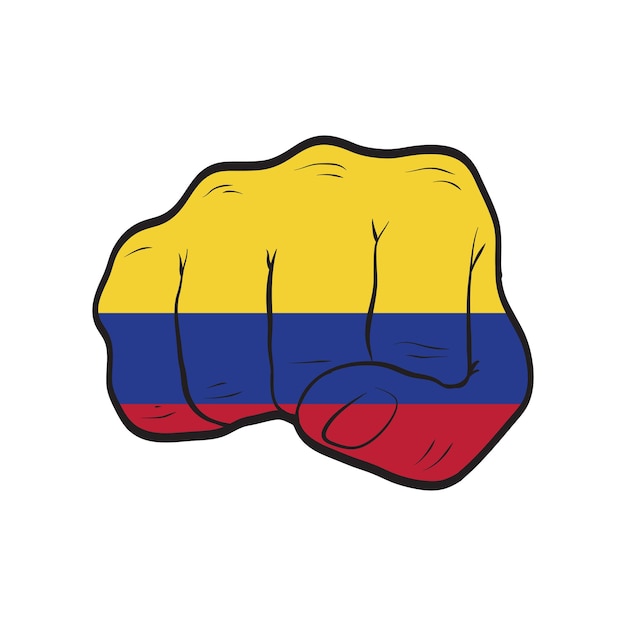 Vlag van Colombia op een gebalde vuist Strength Power Protest concept