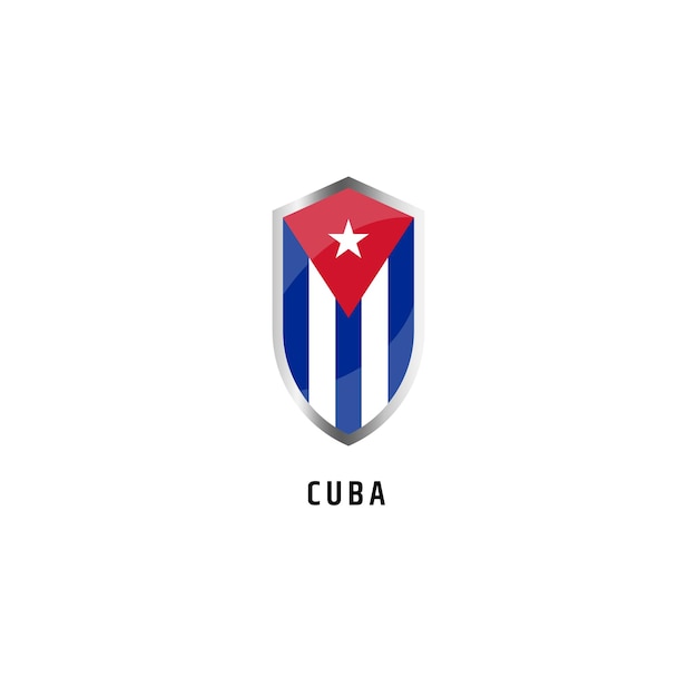 Vlag van Cuba met schild vorm pictogram platte vectorillustratie