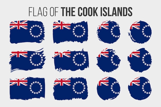 Vlag van de Cookeilanden Illustratie penseelstreek en grunge vlaggen van de Cookeilanden geïsoleerd op wit