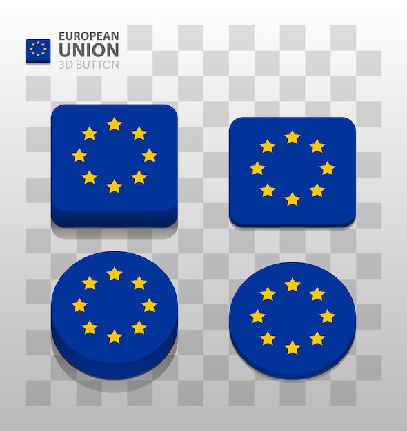 Vlag van de europese unie. vierkante en ronde 3d-knop. vector