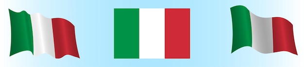 Vector vlag van de italiaanse republiek in een statische positie en in beweging die zich in de wind ontwikkelt op een witte