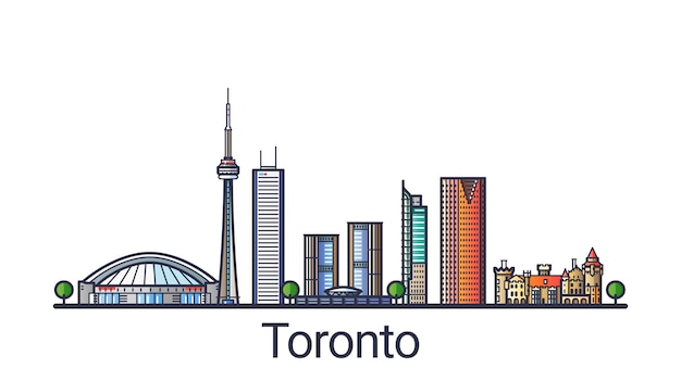 Vlag van de skyline van de stad toronto in vlakke lijn trendy stijl. toronto city line art. alle gebouwen zijn gescheiden en aanpasbaar.