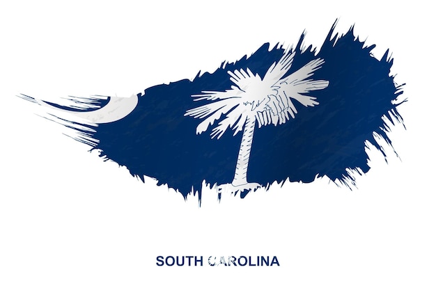 Vlag van de staat south carolina in grunge stijl met wuivende ingang, vector grunge penseelstreek vlag.