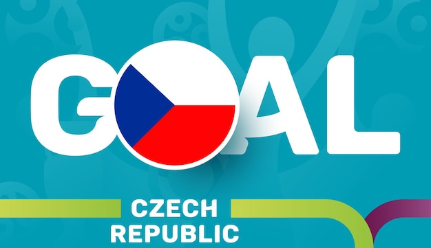 Vlag van de Tsjechische Republiek en Slogan-doel op de Europese voetbalachtergrond van 2020. voetbal