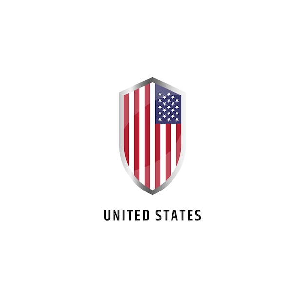 Vlag van de Verenigde Staten met schild vorm pictogram platte vectorillustratie