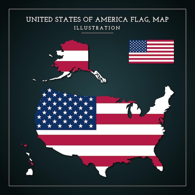 Vector vlag van de verenigde staten van amerika, kaart vectorillustratie