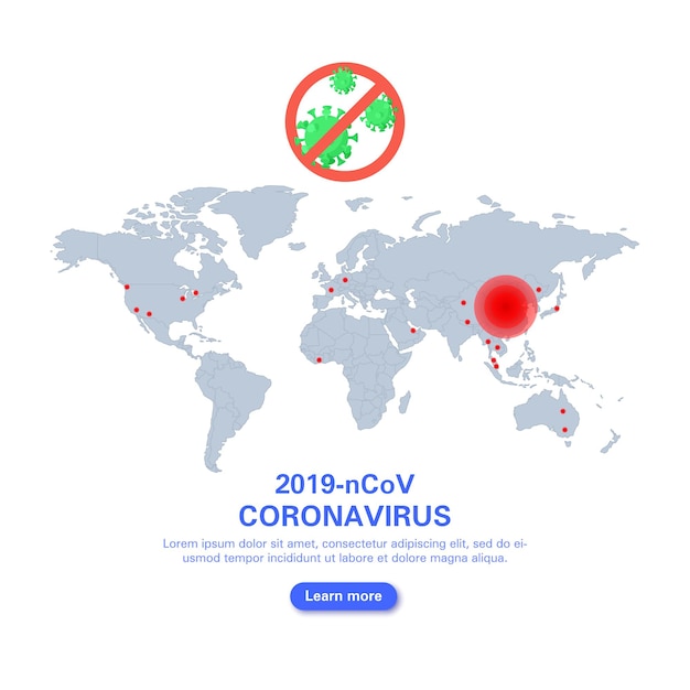 Vlag van de verspreiding van coronavirus in china en in de wereld. de ncov-uitbraak van 2019 in wuhan.