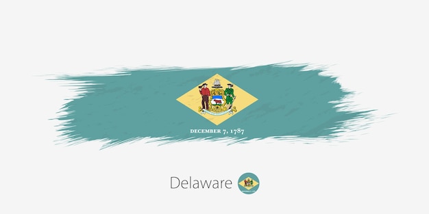 Vlag van Delaware Amerikaanse staat grunge abstracte penseelstreek op grijze achtergrond