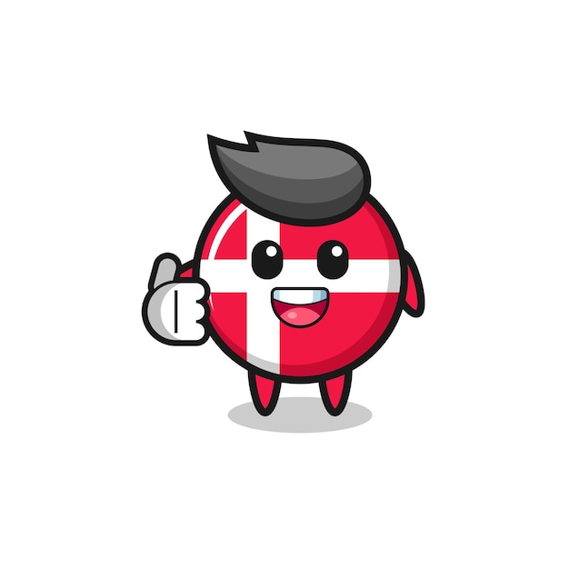 Vlag van Denemarken mascotte doet duimen omhoog gebaar schattig ontwerp