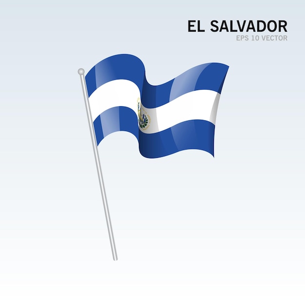 Vlag van el salvador zwaaien geïsoleerd op grijs