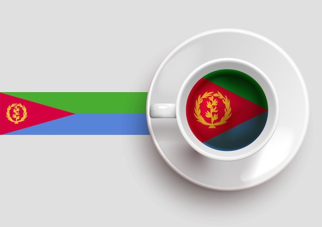 Vlag van Eritrea met koffie op bovenaanzicht vectorillustratie