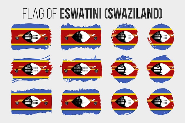 Vlag van eswatini illustratie penseelstreek en grunge vlaggen van swaziland geïsoleerd op wit