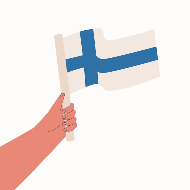 Vlag van Finland Nationale vlag van het land in hand Cartoon vectorillustratie