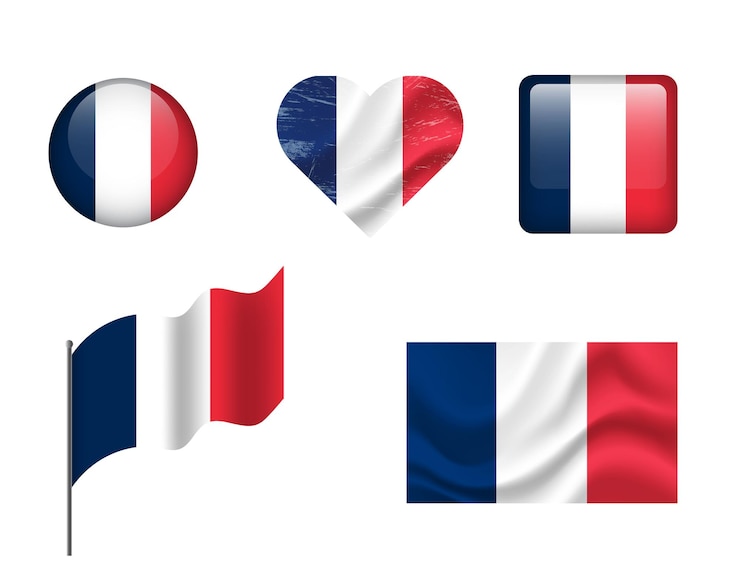 Vector vlag van frankrijk set van iconen vector vlag van frankrijk symbool set van franse vlaggen knop zwaaide hart