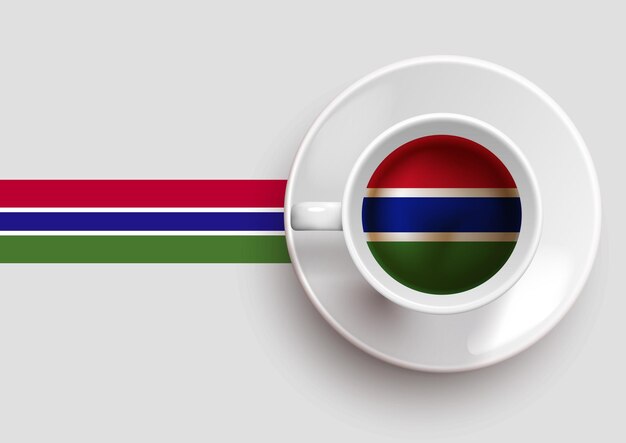 Vlag van Gambia met koffie op bovenaanzicht vectorillustratie