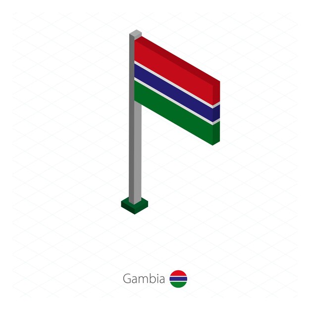 Vlag van gambia op vlaggenmast in isometrische dimensie isometrische blauwe achtergrond vectorillustratie