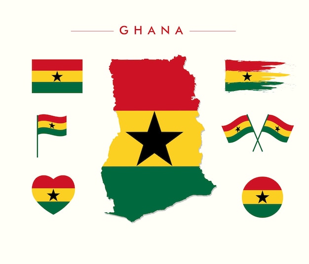 Vlag van Ghana en kaartvector