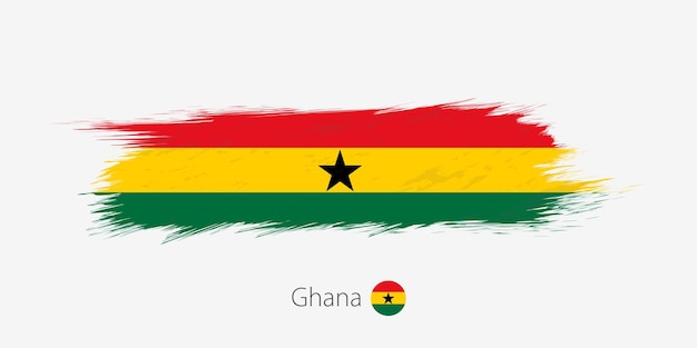 Vlag van Ghana grunge abstracte penseelstreek op grijze achtergrond