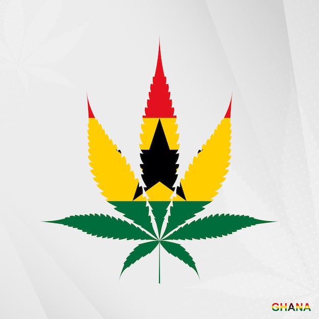 Vlag van Ghana in de vorm van het marihuanablad. Het concept van legalisatie Cannabis in Ghana.