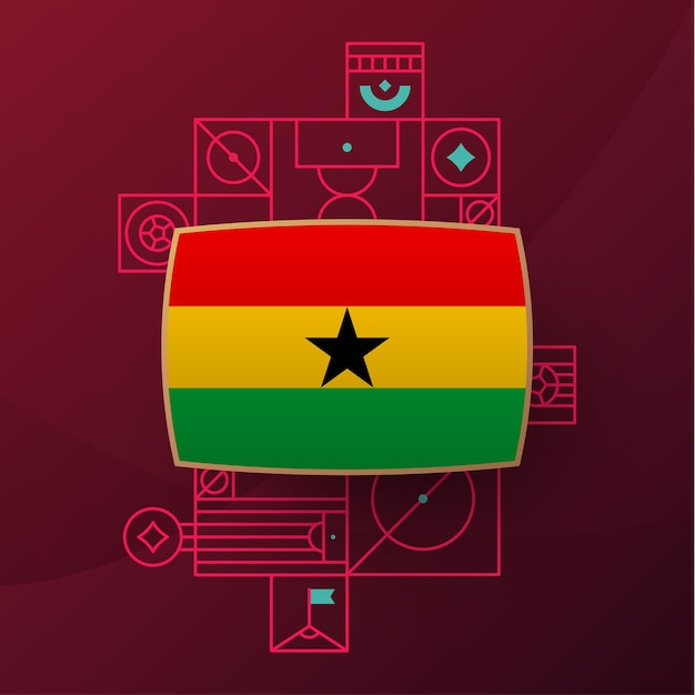 Vlag van ghana voor 2022 voetbalbekertoernooi geïsoleerd nationale teamvlag met geometrische elementen voor 2022 voetbal of voetbal vectorillustratie