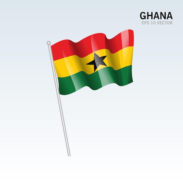 Vlag van Ghana zwaaien geïsoleerd op grijs
