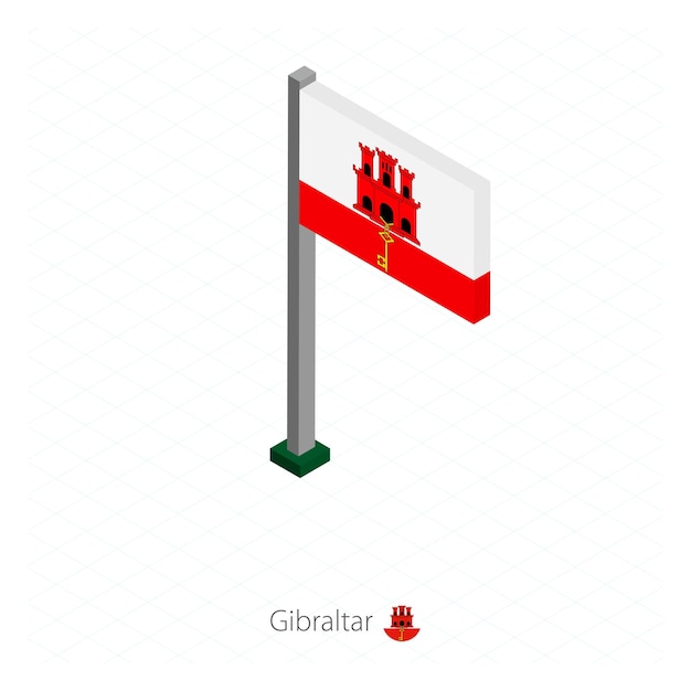 Vlag van Gibraltar op vlaggenmast in isometrische dimensie Isometrische blauwe achtergrond Vectorillustratie