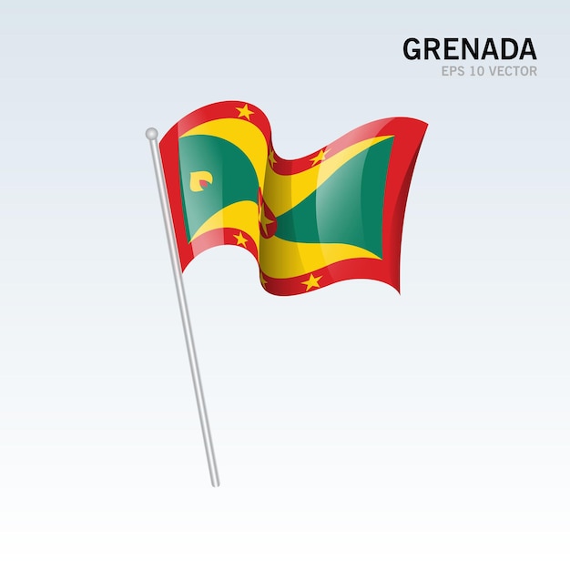 Vlag van Grenada zwaaien geïsoleerd op grijs