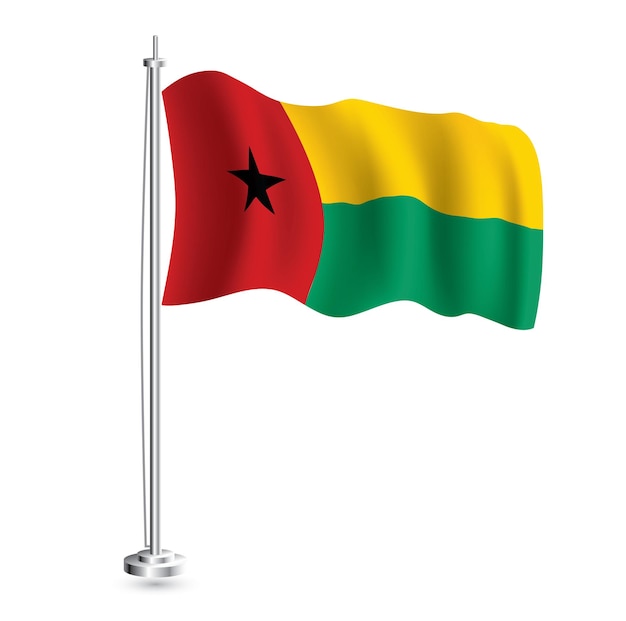 Vlag van Guinee-Bissau geïsoleerd Realistische golfvlag van het land van Guinee-Bissau op vlaggenmast