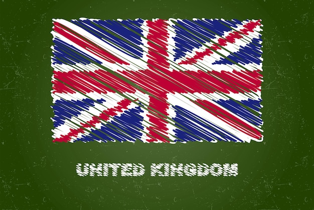 Vlag van het Verenigd Koninkrijk krijt effect op schoolbord handtekening vlag vlag voor kinderen klaslokaal materiaal