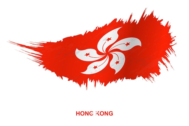 Vlag van hong kong in grunge stijl met wuivende ingang, vector grunge penseelstreek vlag.