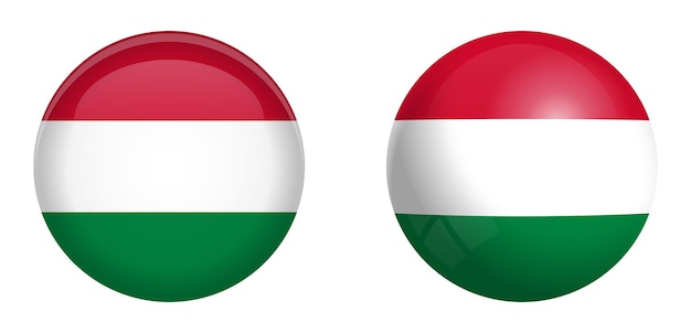 Vlag van Hongarije onder 3D-koepelknop en op glanzende bol / bal.