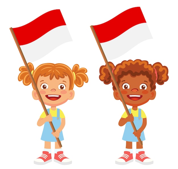 Vlag van Indonesië in de hand. Kinderen houden van vlag. Nationale vlag van Indonesië vector