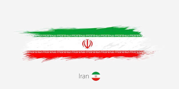 Vlag van Iran grunge abstracte penseelstreek op grijze achtergrond