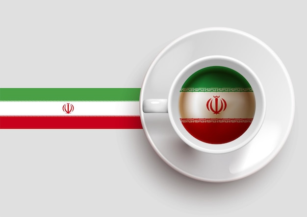 Vlag van Iran met een lekker kopje koffie op bovenaanzicht