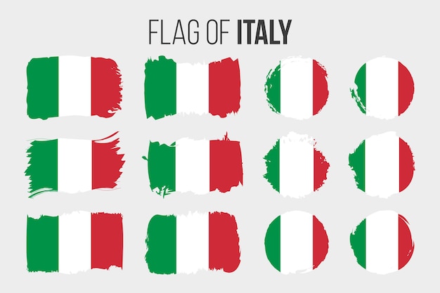 Vlag van Italië Illustratie penseelstreek en grunge vlaggen van Italië geïsoleerd op wit