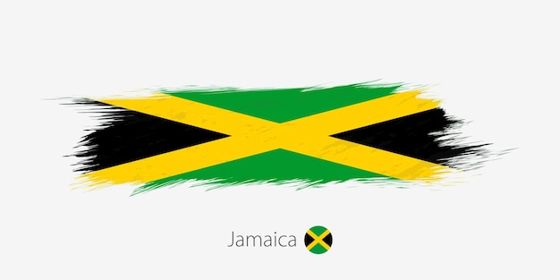 Vlag van Jamaica grunge abstracte penseelstreek op grijze achtergrond