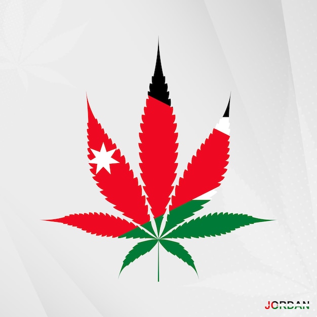 Vlag van Jordanië in de vorm van het marihuanablad. Het concept van legalisatie Cannabis in Jordanië.