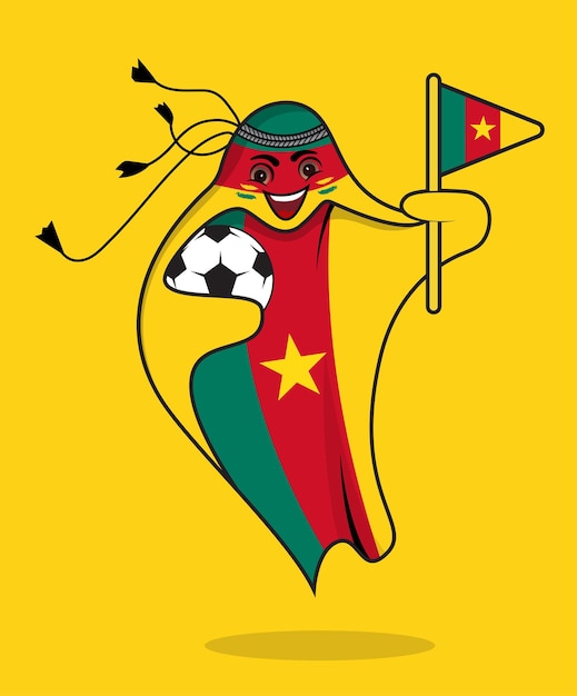 Vlag van kameroen met mascotte world cup vector.