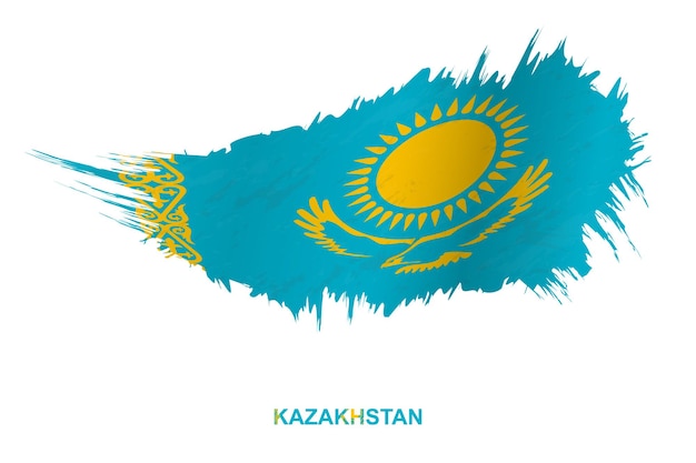 Vlag van kazachstan in grunge stijl met wuivende ingang, vector grunge penseelstreek vlag.