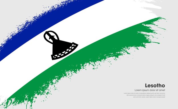 Vlag van Lesotho land op kromme stijl grunge penseelstreek met achtergrond