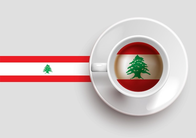 Vlag van Libanon met een lekker kopje koffie op bovenaanzicht