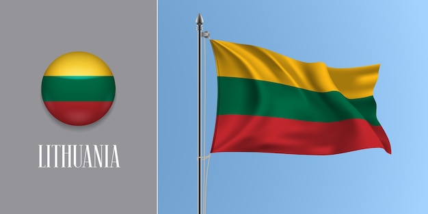 Vlag van Litouwen op vlaggenmast en ronde pictogram illustratie