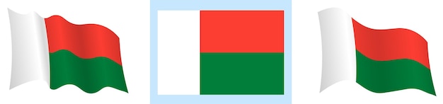 vlag van madagaskar in statische positie en in beweging wapperend in de wind in exacte kleuren en maten op witte achtergrond